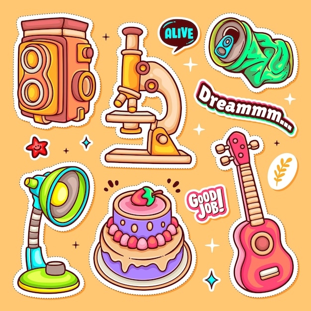 Free vector sticker icons hand drawn doodle coloring vector collection