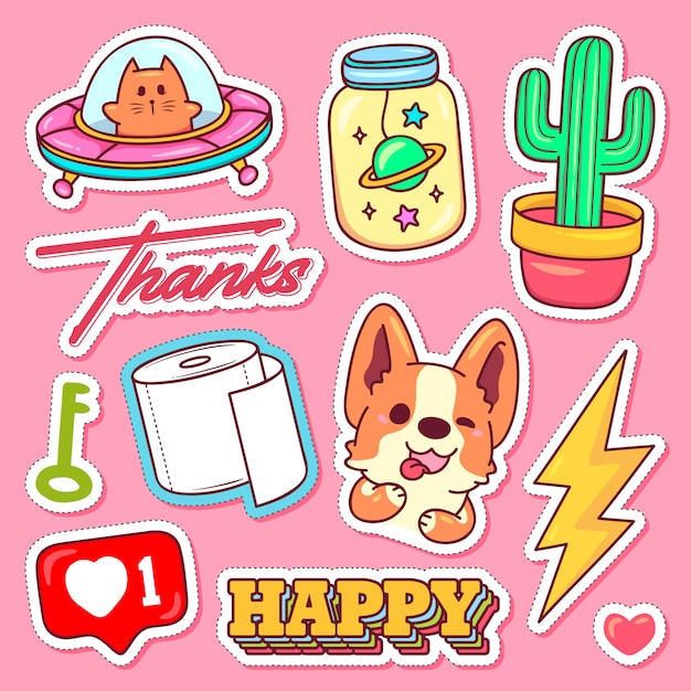 Sticker icons hand drawn doodle