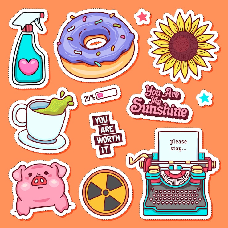 無料Vector ステッカーアイコン手描き落書き