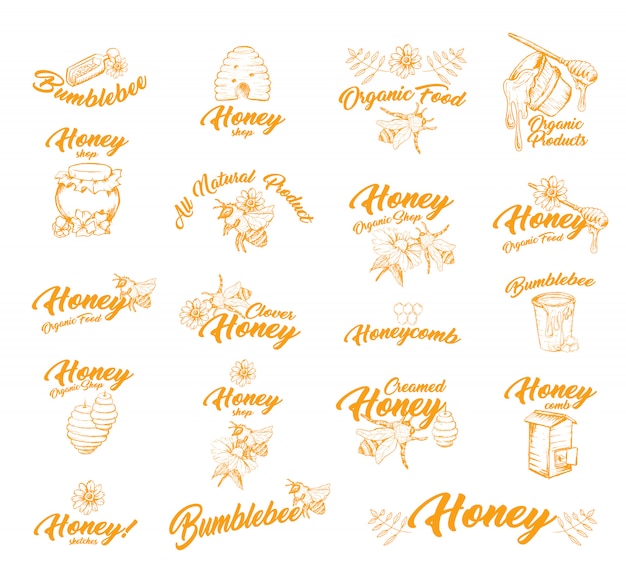 Free vector sticker or labels with bees for honey container