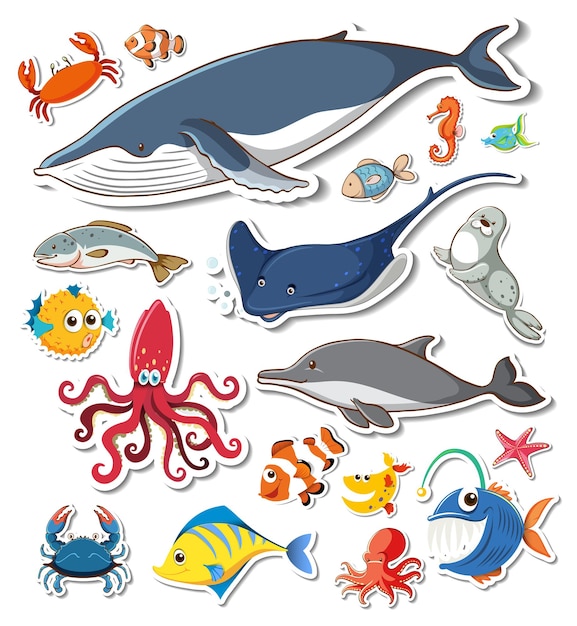 Free vector sticker pack of different sea animals