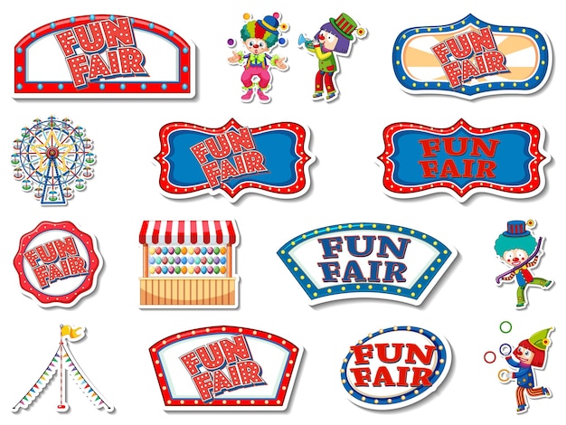 Free vector sticker set of amusement park and fun fair objects