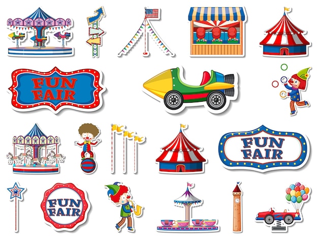 Sticker set of amusement park and fun fair objects