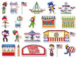 Free vector sticker set of amusement park and fun fair objects