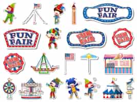 Free vector sticker set of amusement park and fun fair objects