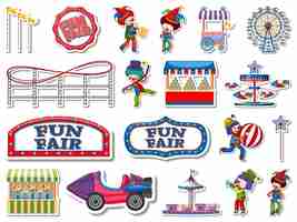 Free vector sticker set of amusement park and fun fair objects