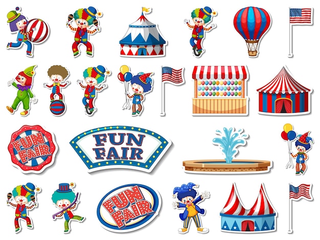 Sticker set of amusement park and fun fair objects