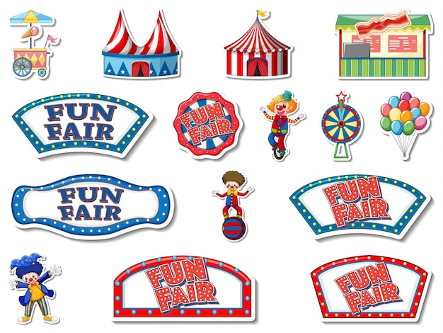 Sticker set of amusement park and fun fair objects