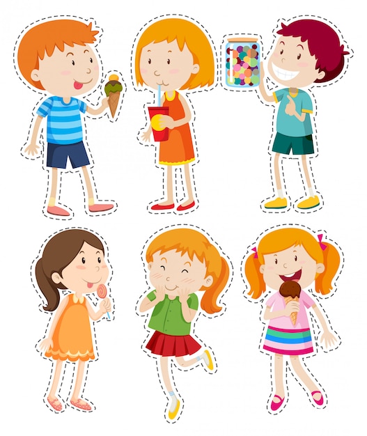 Free vector sticker set of boys and girls