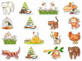 Free vector sticker set of cartoon wild animals