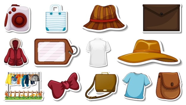 Free vector sticker set of clothes and accessories