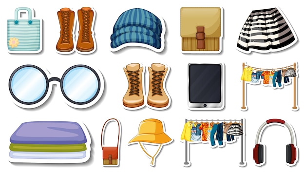 Free vector sticker set of clothes and accessories