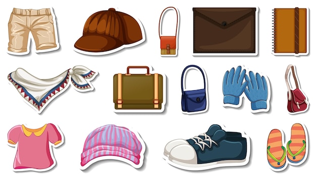 Free vector sticker set of clothes and accessories