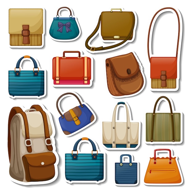 Free vector sticker set of different bags and accessories