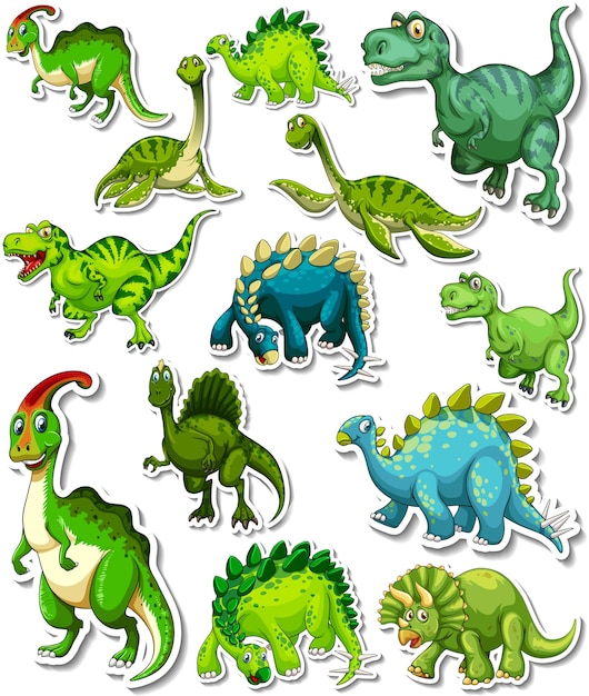 Free vector sticker set of different dinosaurs cartoon