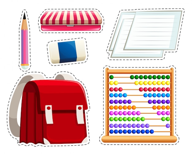 Sticker set of different stationaries illustration