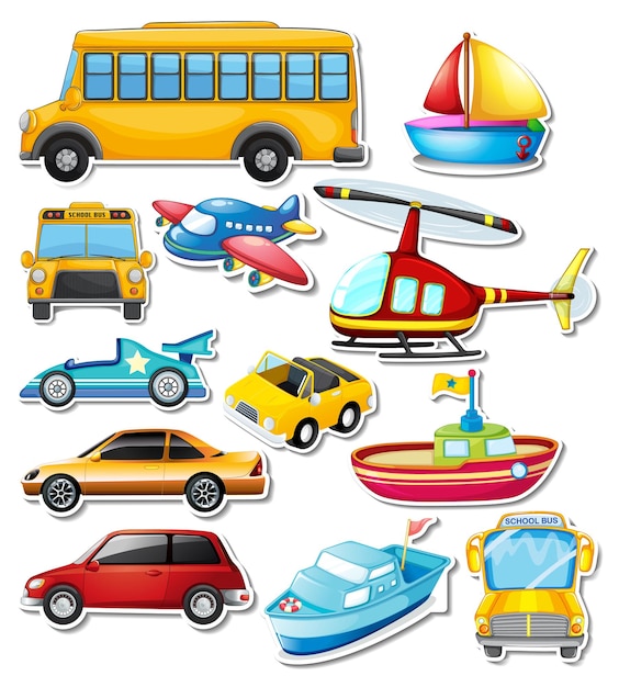 Free vector sticker set of different vehicles