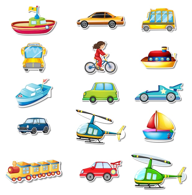 Sticker set of different vehicles