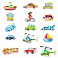 Free vector sticker set of different vehicles