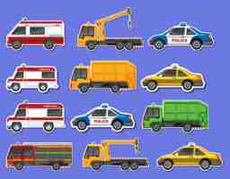 Free vector sticker set of different vehicles