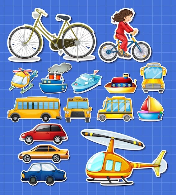 Free vector sticker set of different vehicles