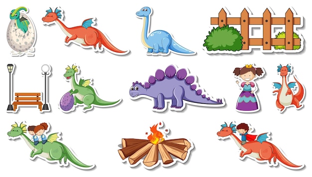 Free vector sticker set of fantasy fairy tale cartoon characters