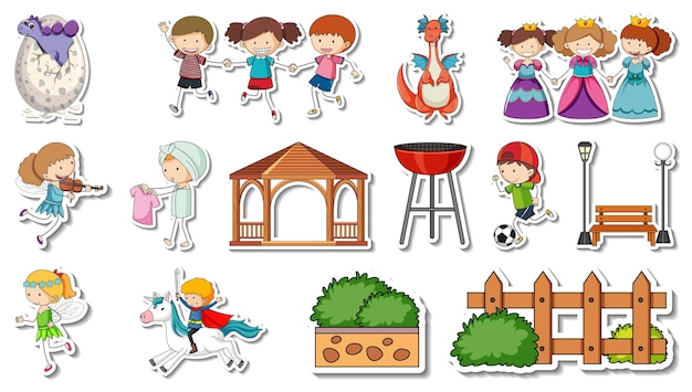 Free vector sticker set of fantasy fairy tale cartoon characters