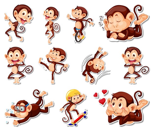 面白い猿の漫画のキャラクターのステッカーセット