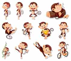 Free vector sticker set of funny monkey cartoon characters