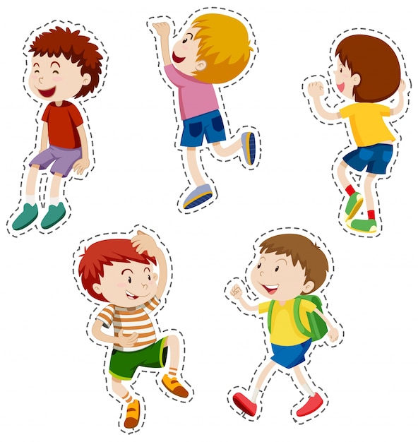 Sticker set of happy boys illustration