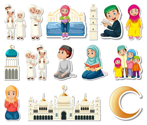 Набор наклеек с исламскими религиозными символами и персонажами мультфильмов