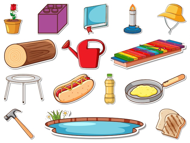 Sticker set of mixed daily objects