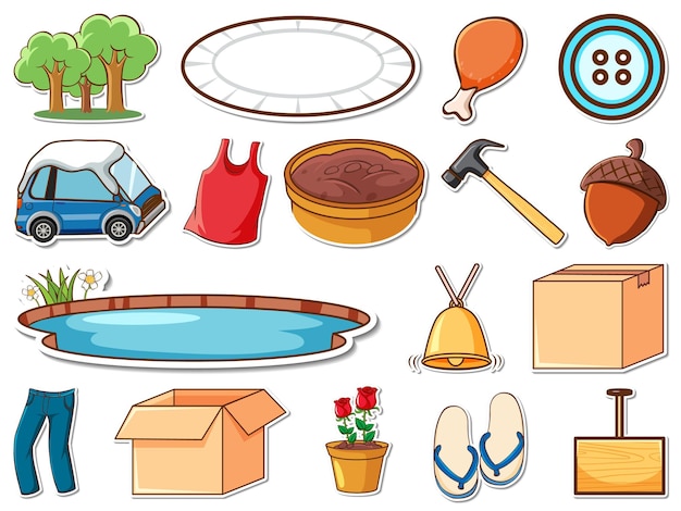 Sticker set of mixed daily objects