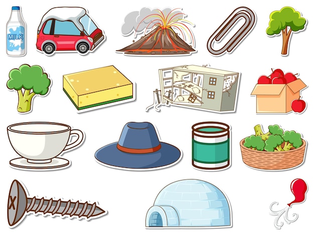 Free vector sticker set of mixed daily objects