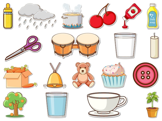 Free vector sticker set of mixed daily objects