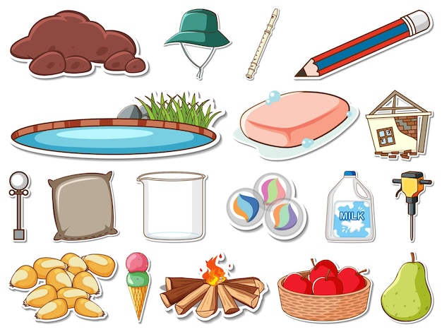 Free vector sticker set of mixed daily objects