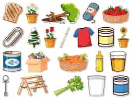 Free vector sticker set of mixed daily objects