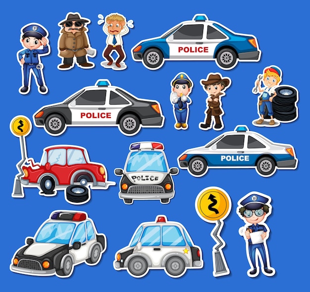 Sticker set of professions characters and objects