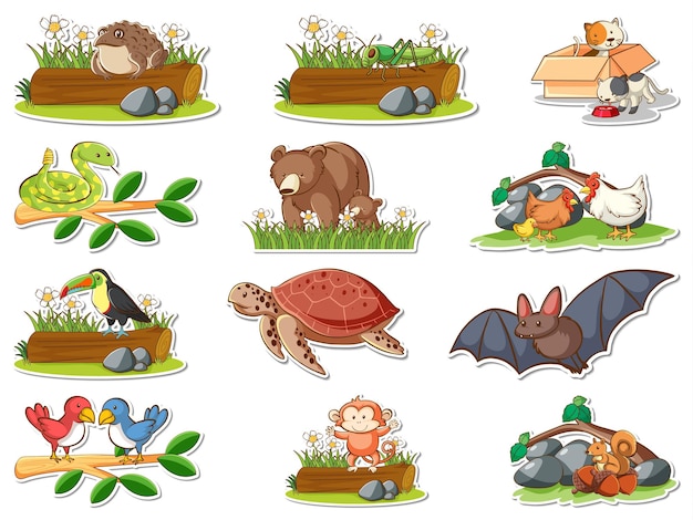 Free vector sticker set of wild animals cartoon