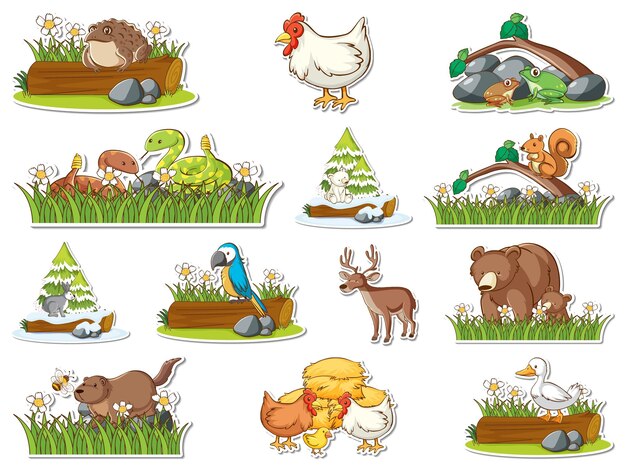 Sticker set of wild animals cartoon