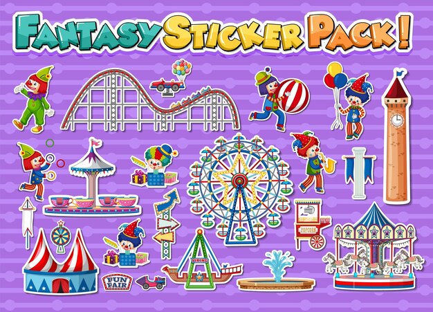 Free vector sticker set with amusement park and funfair objects