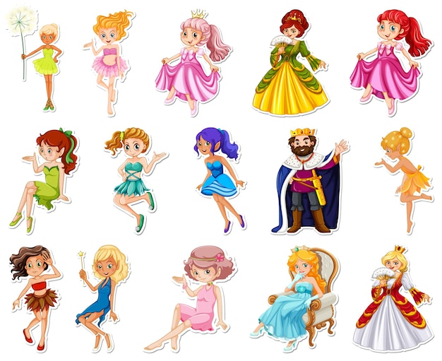 Sticker set with different fairytale cartoon characters