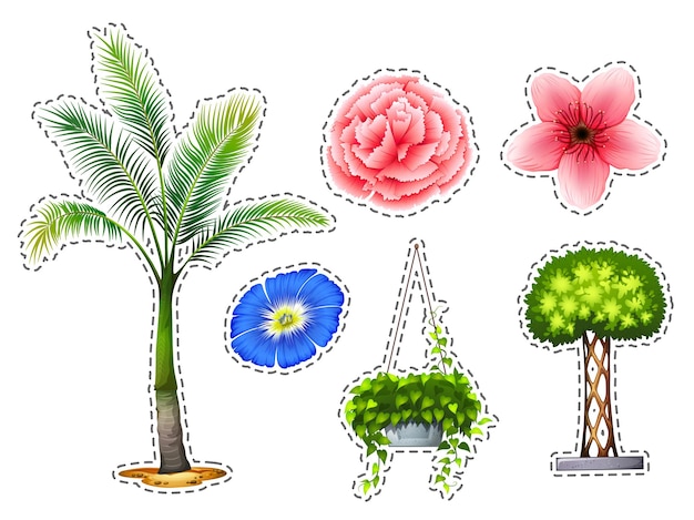 Sticker set with different kinds of plants