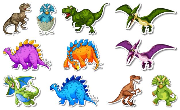 Набор наклеек с разными типами героев мультфильмов динозавров