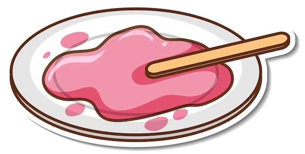 접시에 녹은 스티커 딸기 아이스크림