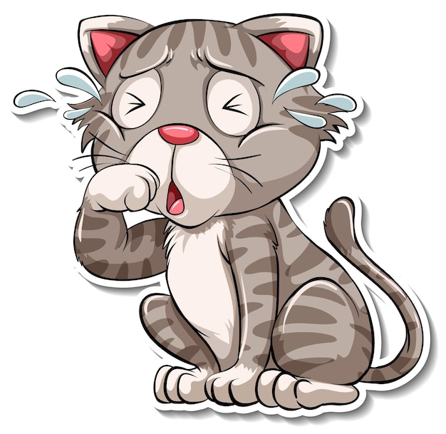 Free vector a sticker template of cat cartoon character