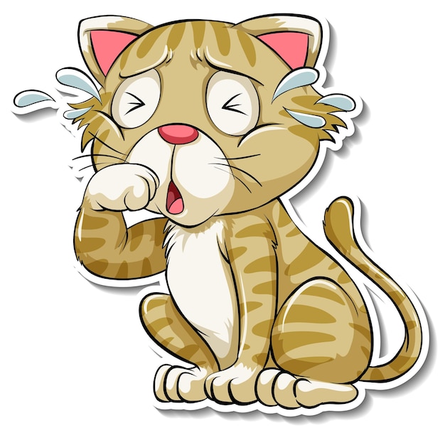 Free vector a sticker template of cat cartoon character