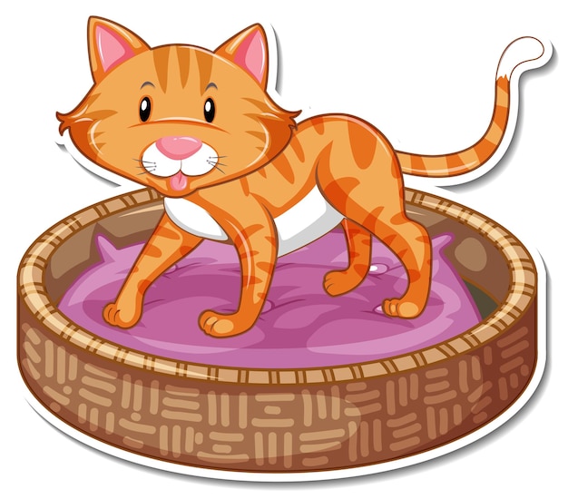 Free vector a sticker template of cat cartoon character