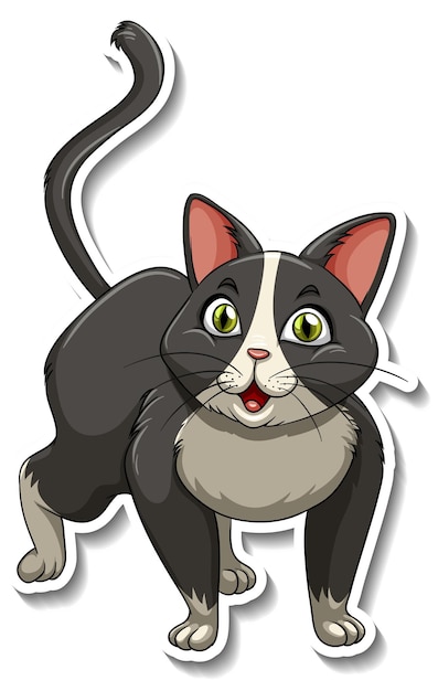 Free vector a sticker template of cat cartoon character