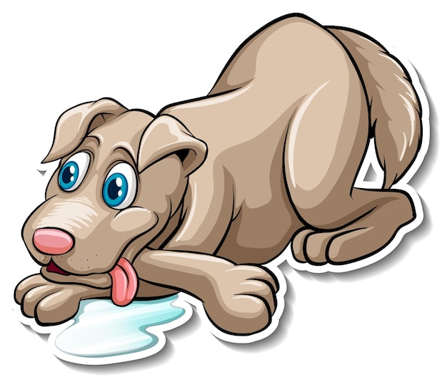 Free vector a sticker template of dog cartoon character